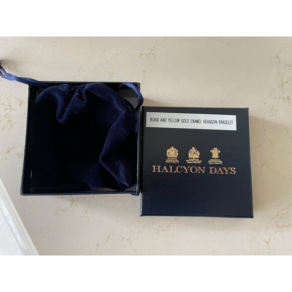 Halcyon Days Black Enamel/Yellow Gold Plated Hexagon Hinged Bangle Bracelet - Picture 8 of 8